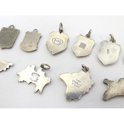 554 - Assorted silver and silver plate charms including 3 silver pendant charms with blue enamel decoratio... 