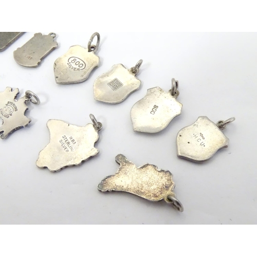 554 - Assorted silver and silver plate charms including 3 silver pendant charms with blue enamel decoratio... 