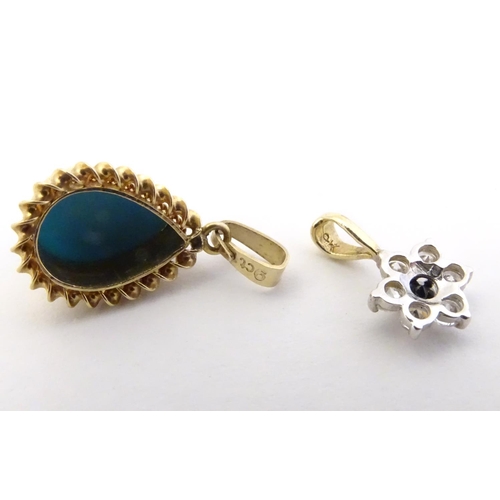 558 - A 9ct gold pendant and chain, the pendant set with turquoise cabochon, together with a 9ct gold chai... 