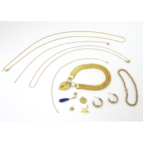 574 - Assorted 9ct gold and gilt metal jewellery including a 9ct gold bracelet of rope twist form, 9ct gol... 