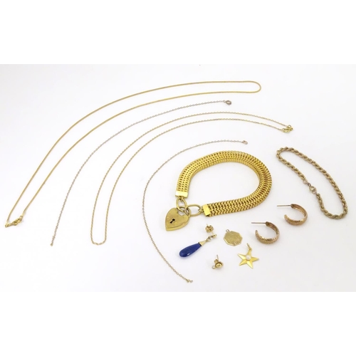 574 - Assorted 9ct gold and gilt metal jewellery including a 9ct gold bracelet of rope twist form, 9ct gol... 