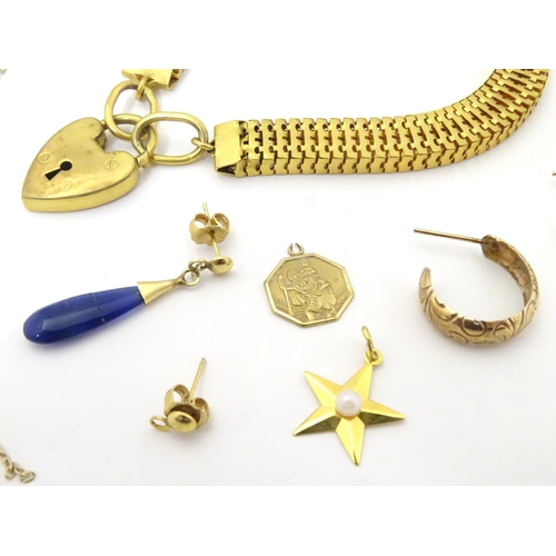 574 - Assorted 9ct gold and gilt metal jewellery including a 9ct gold bracelet of rope twist form, 9ct gol... 