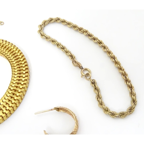 574 - Assorted 9ct gold and gilt metal jewellery including a 9ct gold bracelet of rope twist form, 9ct gol... 