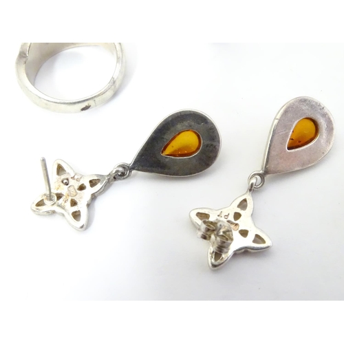 575 - Assorted silver and white metal jewellery set with amber coloured cabochons etc