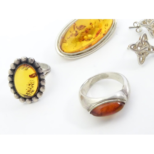 575 - Assorted silver and white metal jewellery set with amber coloured cabochons etc