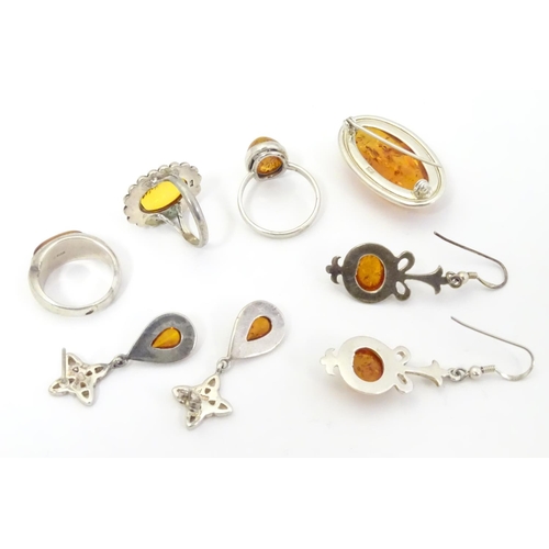 575 - Assorted silver and white metal jewellery set with amber coloured cabochons etc