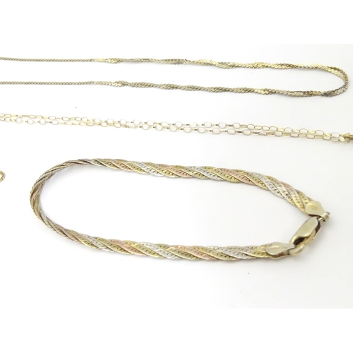 585 - Assorted silver, gold and gilt metal jewellery including a silver gilt bracelet, A 9ct gold chain br... 