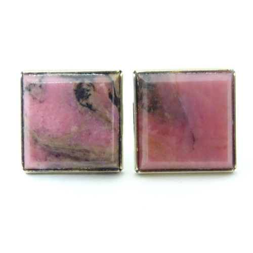 631A - Russian silver gilt cufflinks set with pink rhodonite hardstone detail. 3/4