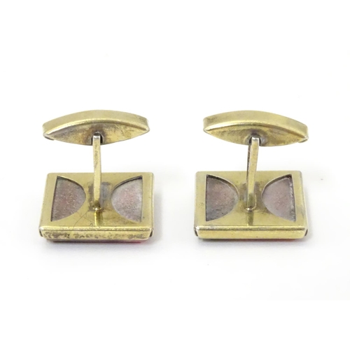 631A - Russian silver gilt cufflinks set with pink rhodonite hardstone detail. 3/4