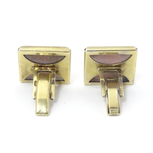 631A - Russian silver gilt cufflinks set with pink rhodonite hardstone detail. 3/4