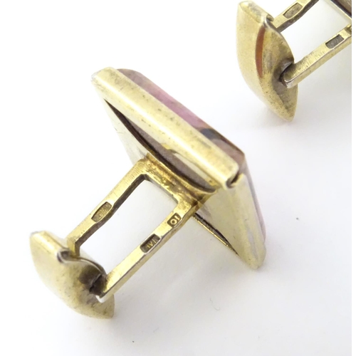 631A - Russian silver gilt cufflinks set with pink rhodonite hardstone detail. 3/4