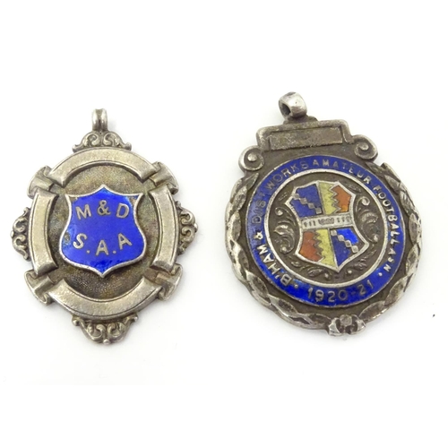 648 - An assortment of early 20thC hallmarked silver fob medals, each obverse with enamelled insignia, the... 