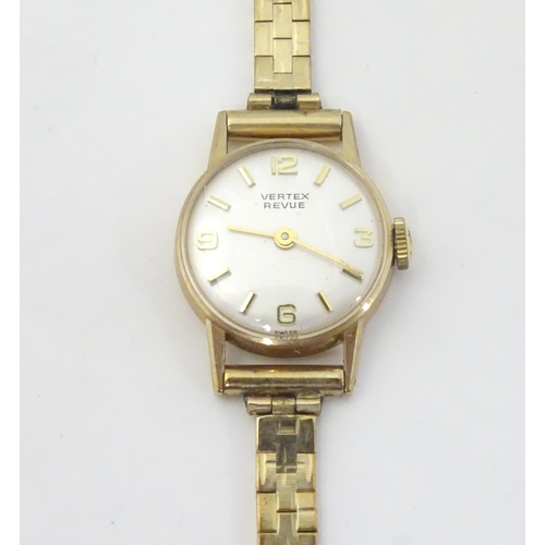 654 - A mid 20thC Vertex Revue 9ct gold ladies' watch, cased, the face measuring 3/4