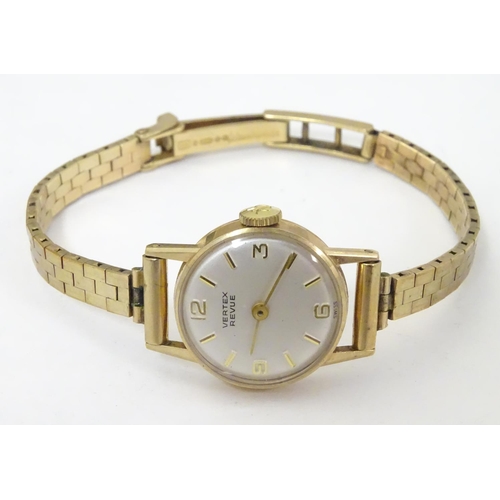 654 - A mid 20thC Vertex Revue 9ct gold ladies' watch, cased, the face measuring 3/4