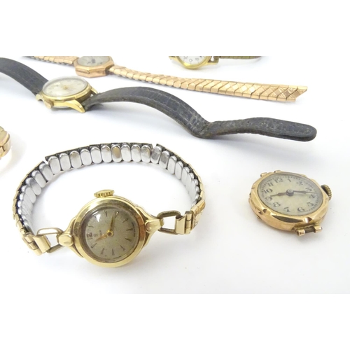 657 - Assorted ladies watches to include: 
A mid 20thC Tudor 9ct gold cased watch, together with two 9ct g... 