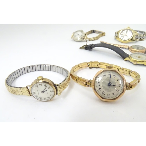 657 - Assorted ladies watches to include: 
A mid 20thC Tudor 9ct gold cased watch, together with two 9ct g... 