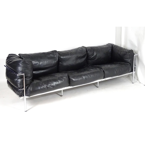 1565A - A mid 20thC Le Corbusier Grande Comforte sofa, with a chromed frame and feather filled cushions. Mea... 