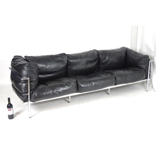 1565A - A mid 20thC Le Corbusier Grande Comforte sofa, with a chromed frame and feather filled cushions. Mea... 