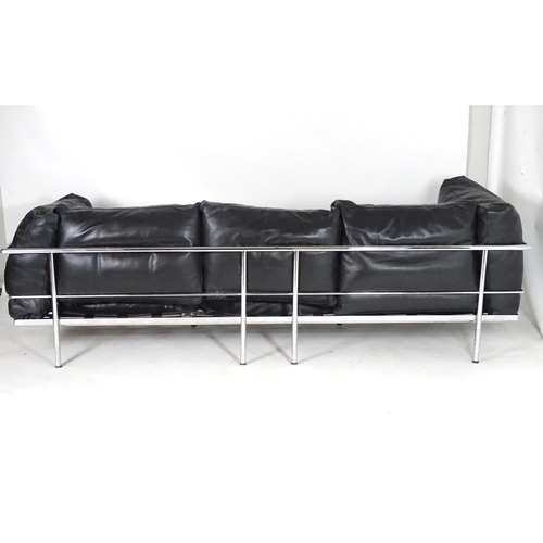 1565A - A mid 20thC Le Corbusier Grande Comforte sofa, with a chromed frame and feather filled cushions. Mea... 