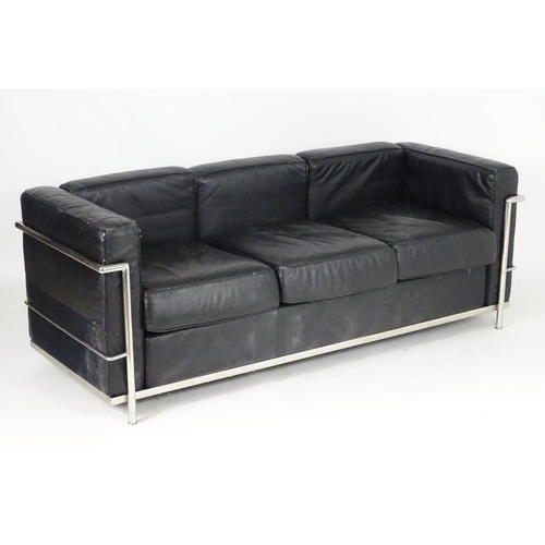 1565B - A mid 20thC chrome and leather Le Corbusier LC3 sofa. 70