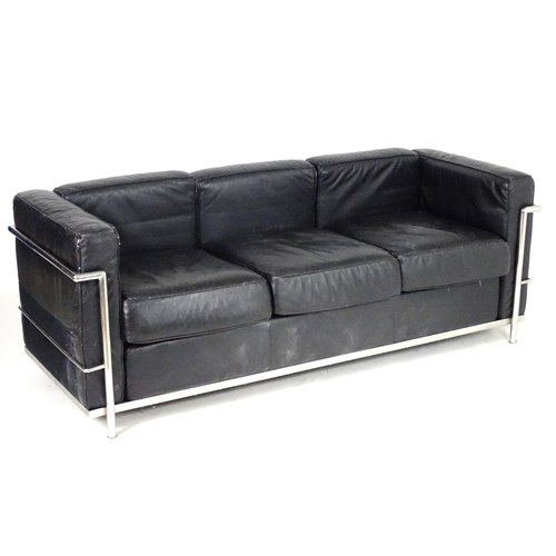 1565B - A mid 20thC chrome and leather Le Corbusier LC3 sofa. 70