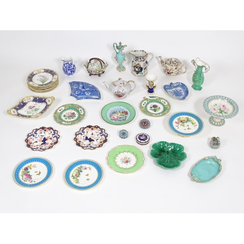 181 - A quantity of assorted 19thC and later ceramics to include a Wedgwood cabbage plate, Royal Crown Der... 