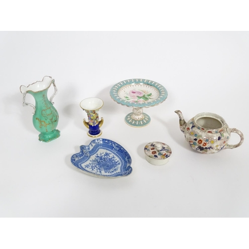 181 - A quantity of assorted 19thC and later ceramics to include a Wedgwood cabbage plate, Royal Crown Der... 