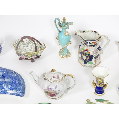 181 - A quantity of assorted 19thC and later ceramics to include a Wedgwood cabbage plate, Royal Crown Der... 