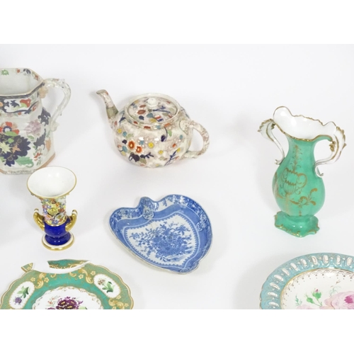 181 - A quantity of assorted 19thC and later ceramics to include a Wedgwood cabbage plate, Royal Crown Der... 