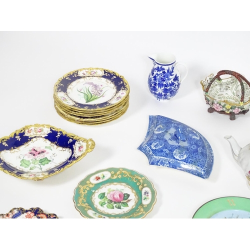 181 - A quantity of assorted 19thC and later ceramics to include a Wedgwood cabbage plate, Royal Crown Der... 