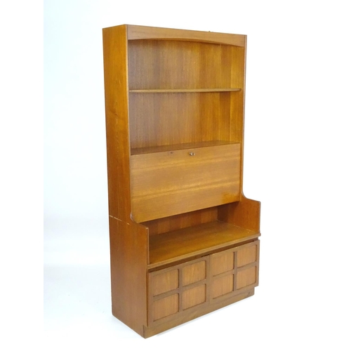 1567 - Vintage retro, mid-century: a 1970s teak wall board bureau bookcase by Nathan Furniture, comprising ... 