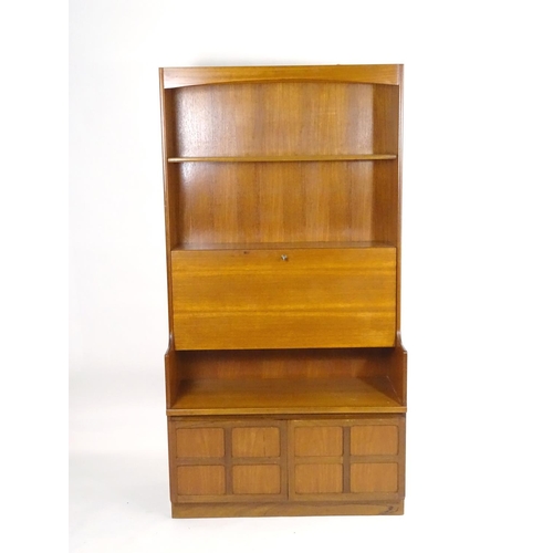 1567 - Vintage retro, mid-century: a 1970s teak wall board bureau bookcase by Nathan Furniture, comprising ... 