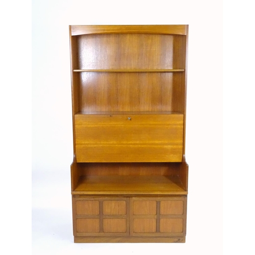 1567 - Vintage retro, mid-century: a 1970s teak wall board bureau bookcase by Nathan Furniture, comprising ... 