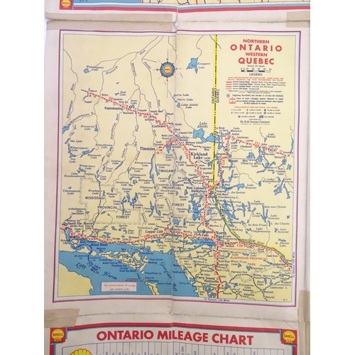 1353 - Vintage cars, motoring: an early to mid 20thC Shell map of Ontario, the reverse with maps of Western... 