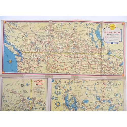 1353 - Vintage cars, motoring: an early to mid 20thC Shell map of Ontario, the reverse with maps of Western... 