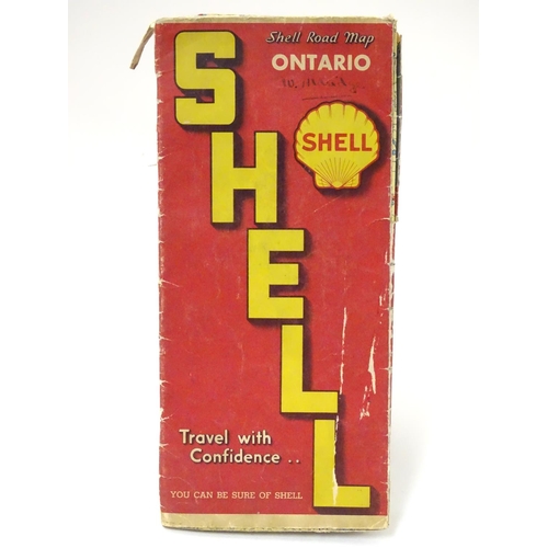 1353 - Vintage cars, motoring: an early to mid 20thC Shell map of Ontario, the reverse with maps of Western... 