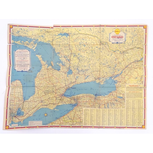 1353 - Vintage cars, motoring: an early to mid 20thC Shell map of Ontario, the reverse with maps of Western... 