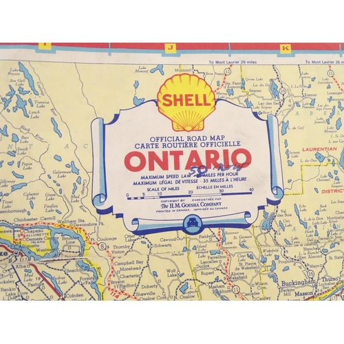 1353 - Vintage cars, motoring: an early to mid 20thC Shell map of Ontario, the reverse with maps of Western... 