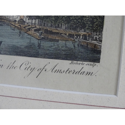 270 - Two hand coloured engravings, The Old Fort & Mount Albans Tower in the City of Amsterdam, and a wind... 