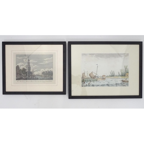 270 - Two hand coloured engravings, The Old Fort & Mount Albans Tower in the City of Amsterdam, and a wind... 