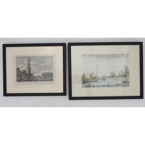 270 - Two hand coloured engravings, The Old Fort & Mount Albans Tower in the City of Amsterdam, and a wind... 