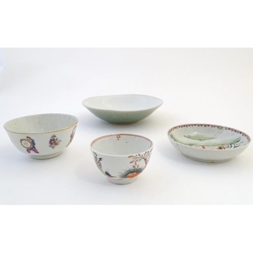 36 - Four assorted Oriental wares comprising, a tea bowl with figural decoration, a tea bowl depicting a ... 