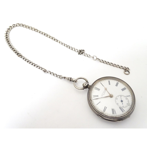 962 - A Victorian silver pocket watch with enamel dial signed Jno Hyland, 32 & 53 Cheapside London, and en... 