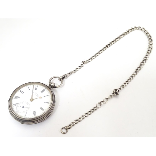 962 - A Victorian silver pocket watch with enamel dial signed Jno Hyland, 32 & 53 Cheapside London, and en... 