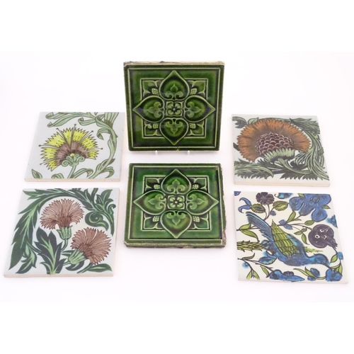 84 - Six ceramic tiles, to include floral and foliate examples by Kenneth Clark Ceramics, and two Minton ... 