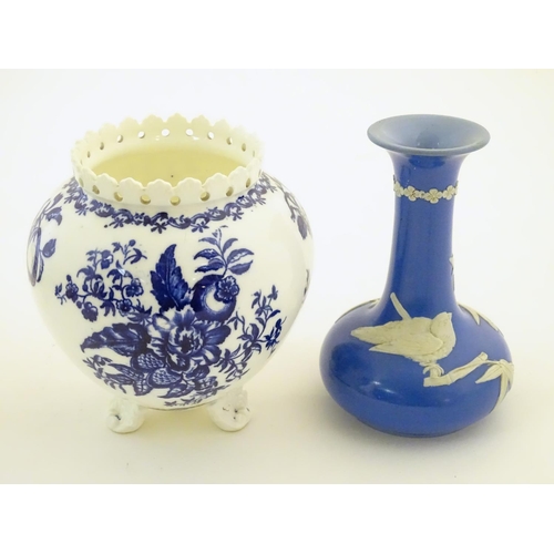 90 - A Dudson Brothers jasperware style vase with bird and bamboo decoration. Together with a blue and wh... 