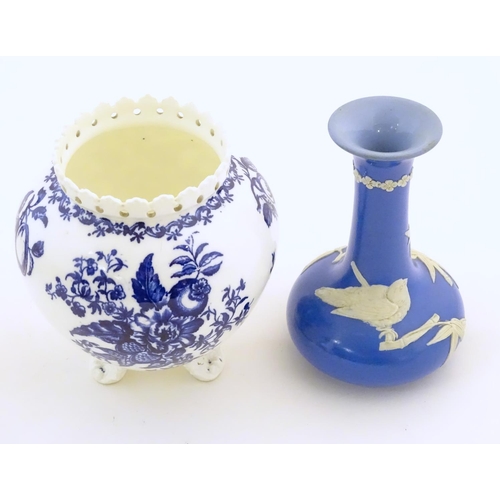 90 - A Dudson Brothers jasperware style vase with bird and bamboo decoration. Together with a blue and wh... 