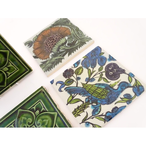 84 - Six ceramic tiles, to include floral and foliate examples by Kenneth Clark Ceramics, and two Minton ... 