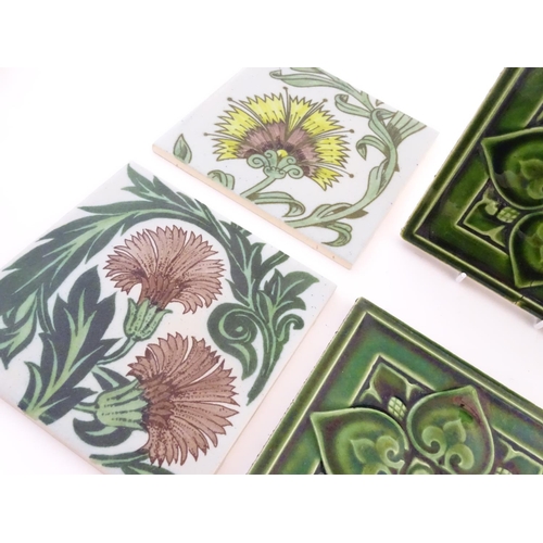 84 - Six ceramic tiles, to include floral and foliate examples by Kenneth Clark Ceramics, and two Minton ... 