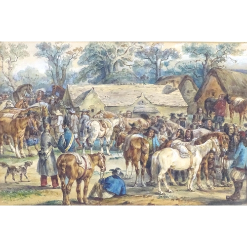 2424 - 19th century, Continental School, Watercolour, The Horse Fair, A busy village scene with figures and... 